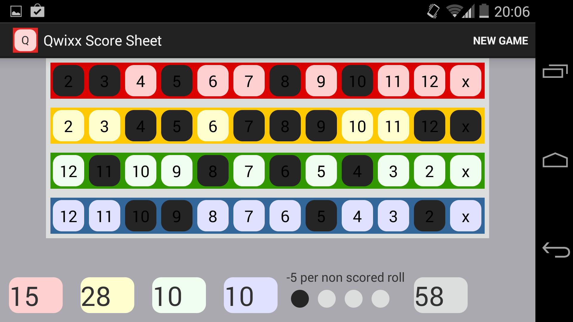 Qwixx Score Sheet