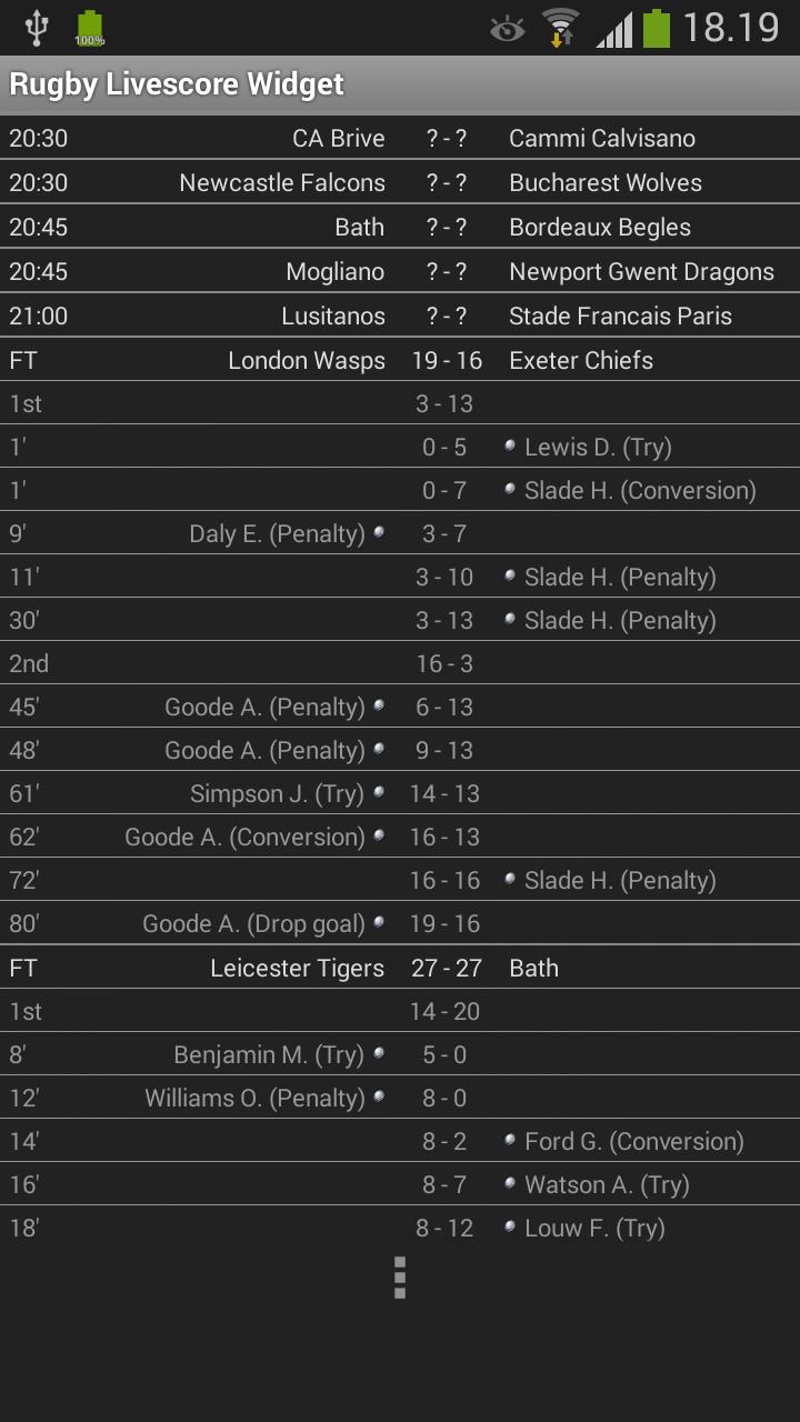 Rugby Livescore Widget