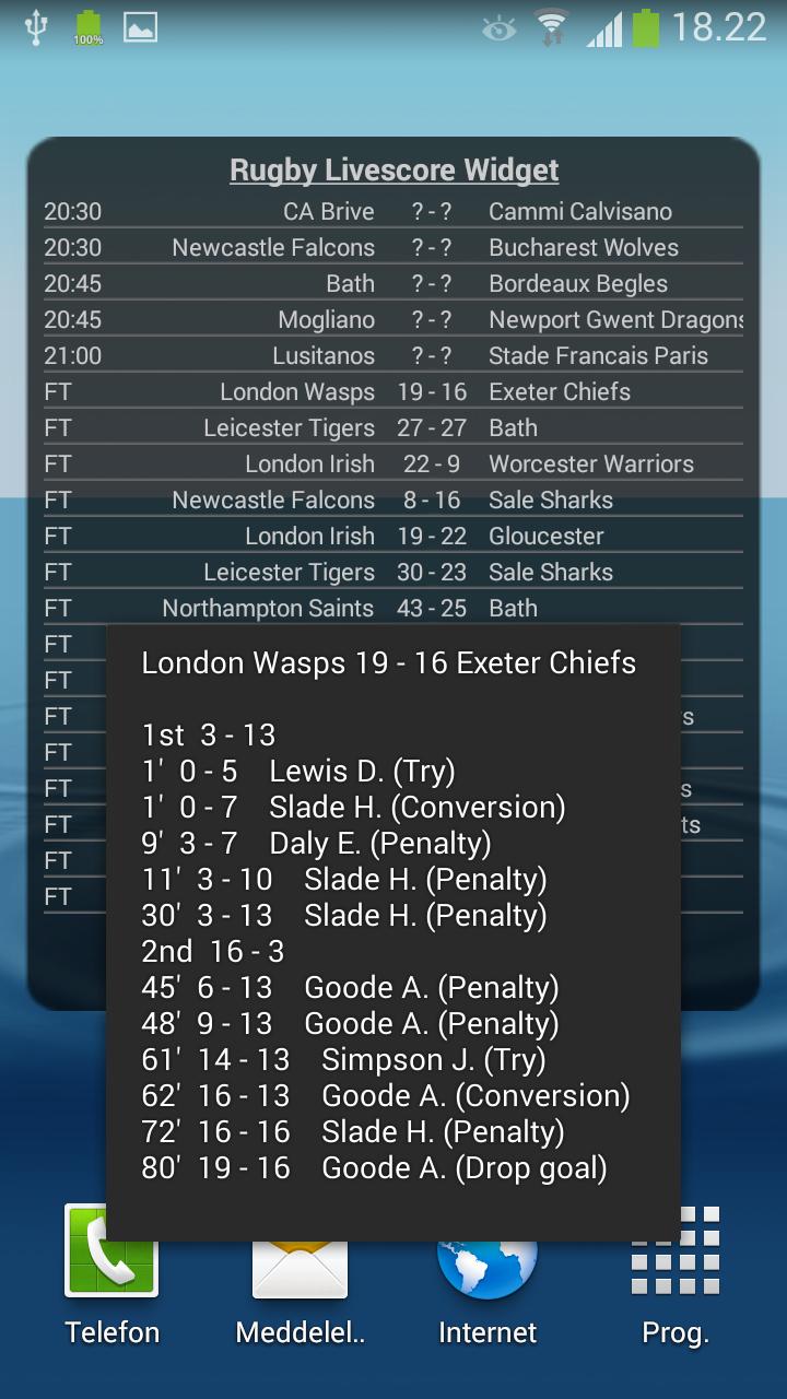 Rugby Livescore Widget