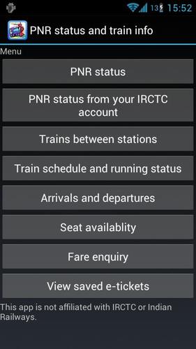 PNR status and train info