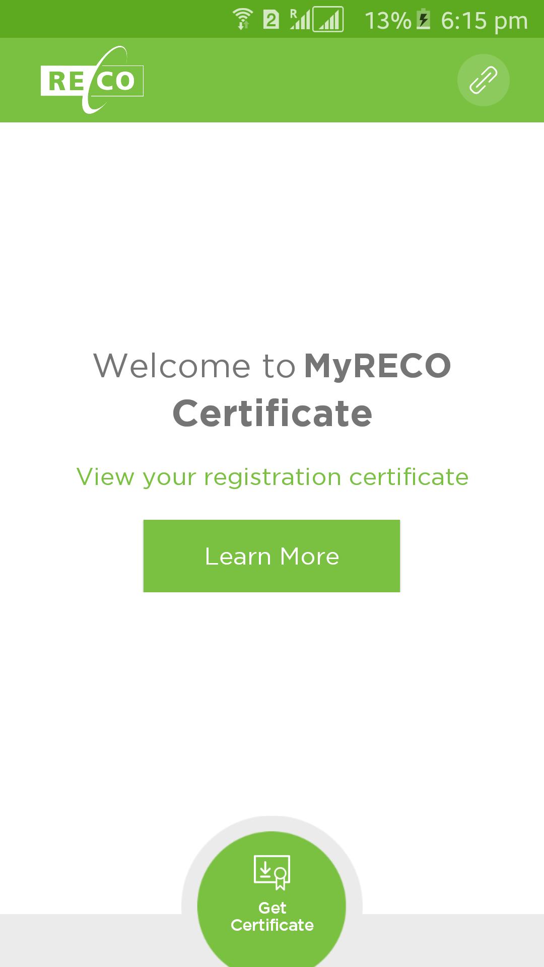 MyReco Certificate