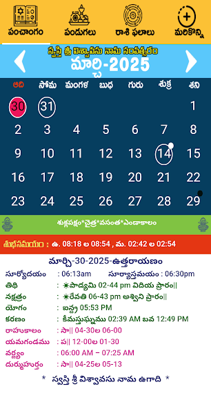 Telugu Calendar Panchang 2025