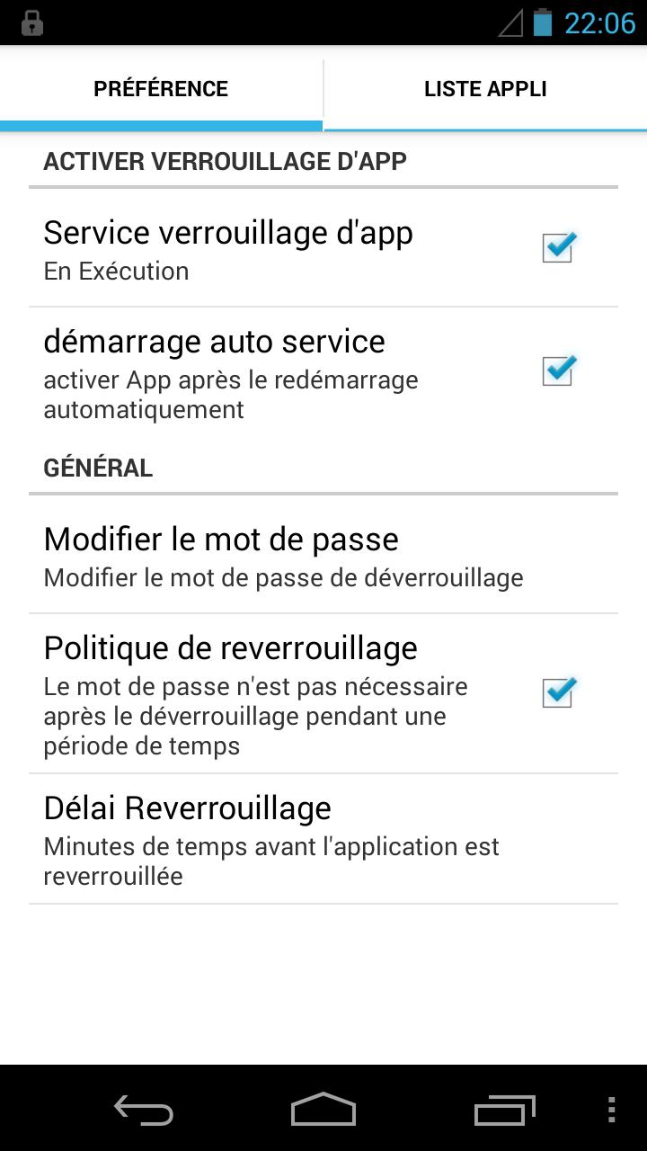 verrouillage d'application