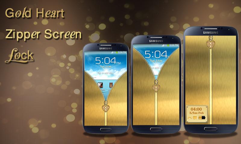 Gold Heart Zipper Screen Lock