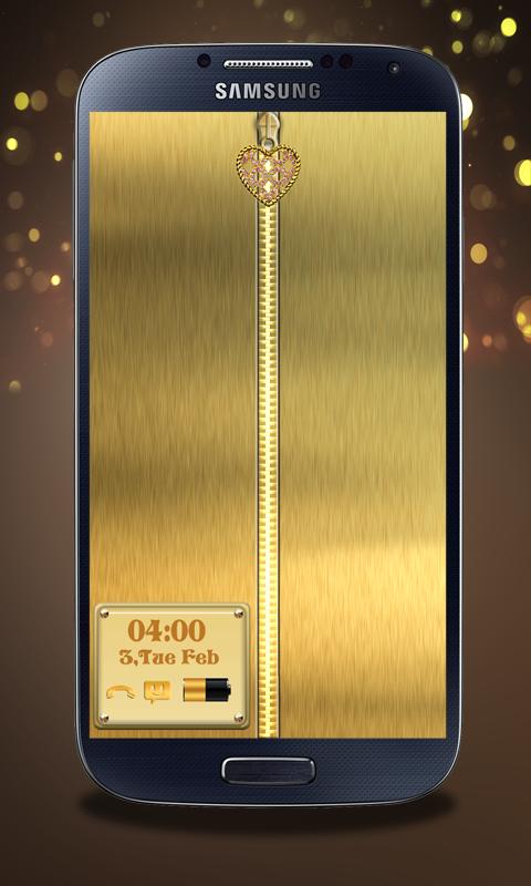 Gold Heart Zipper Screen Lock