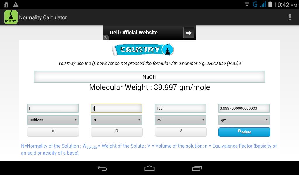Normality Calculator