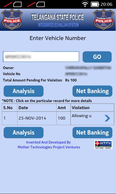 Traffic E-Challan Telangana
