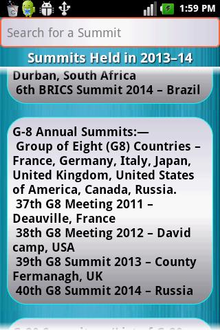 Summits Held in 2013-2014