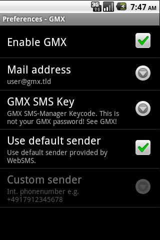 WebSMS: GMX Connector