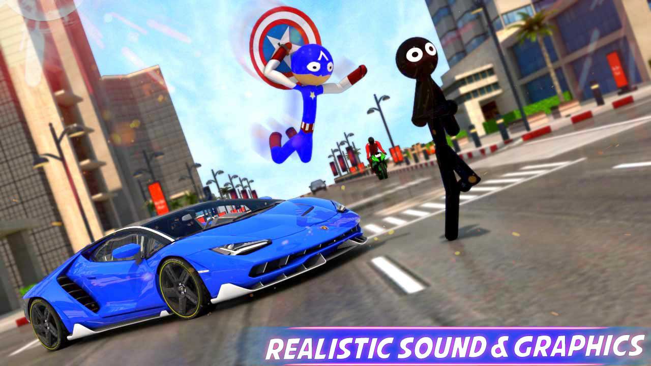 Super Stickman Rope Hero Gangster- Superhero Games