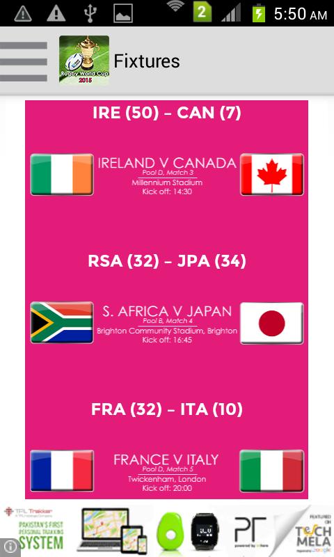 Rugby World Cup Fixtures 2015