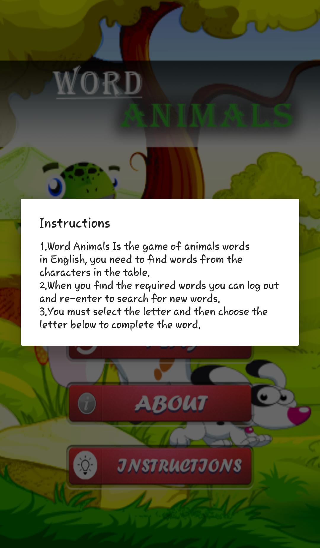 Word search for animals