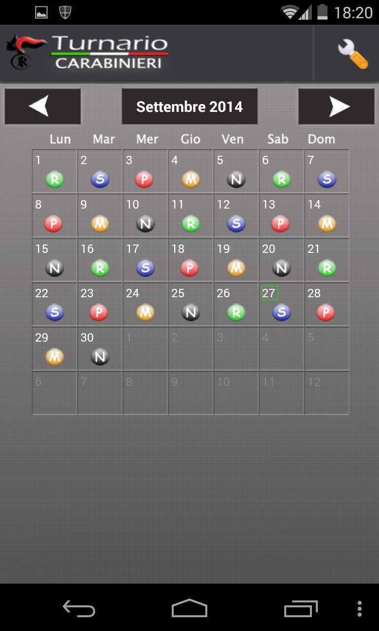 Turnario Arma dei Carabinieri