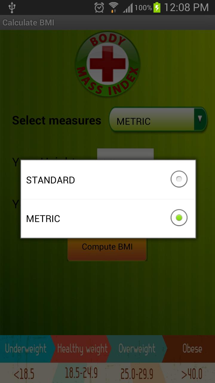 Calculate body mass index(BMI)
