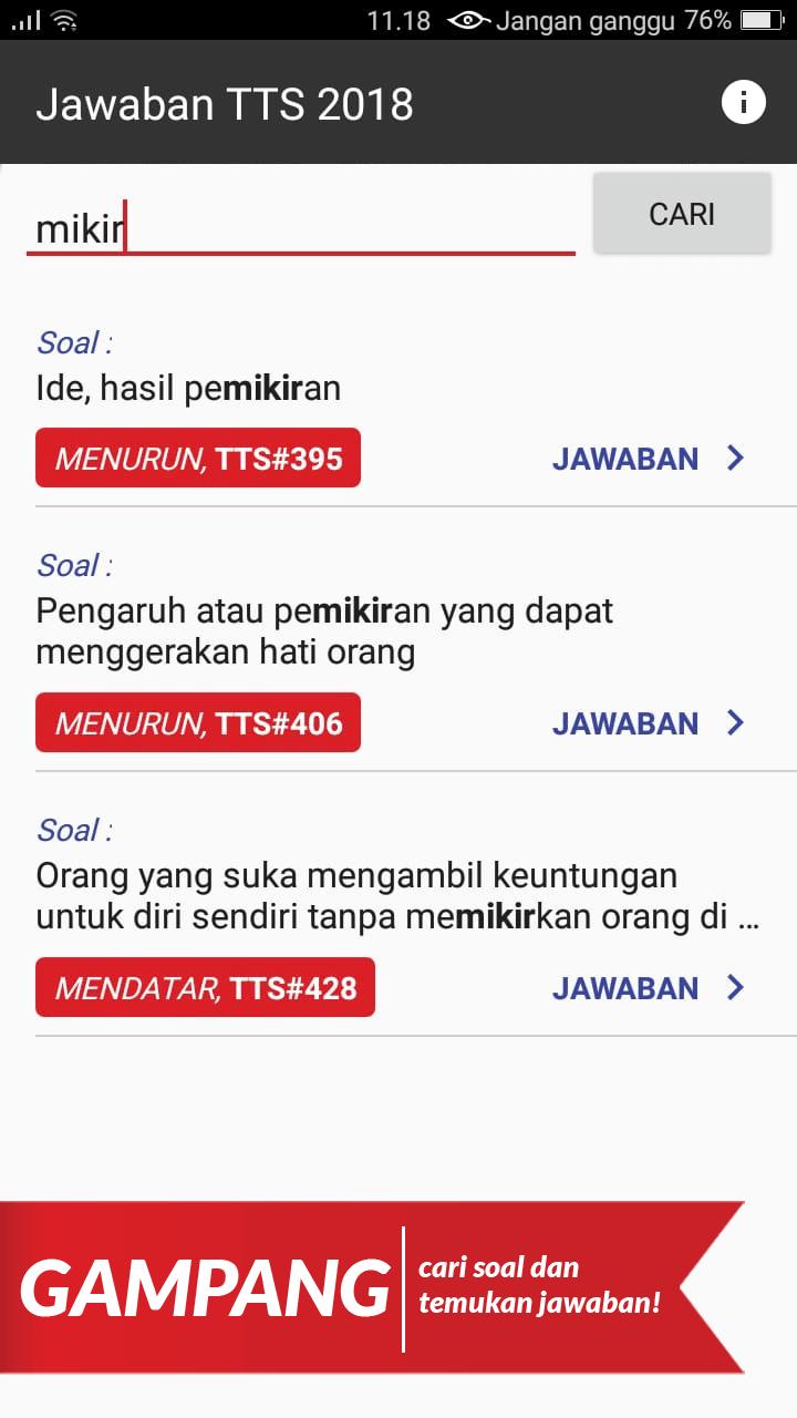 Jawaban TTS Pintar 2018 Offline