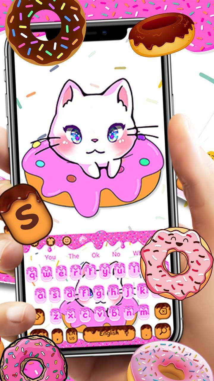 Cute Pink Donuts Cat Keyboard Theme